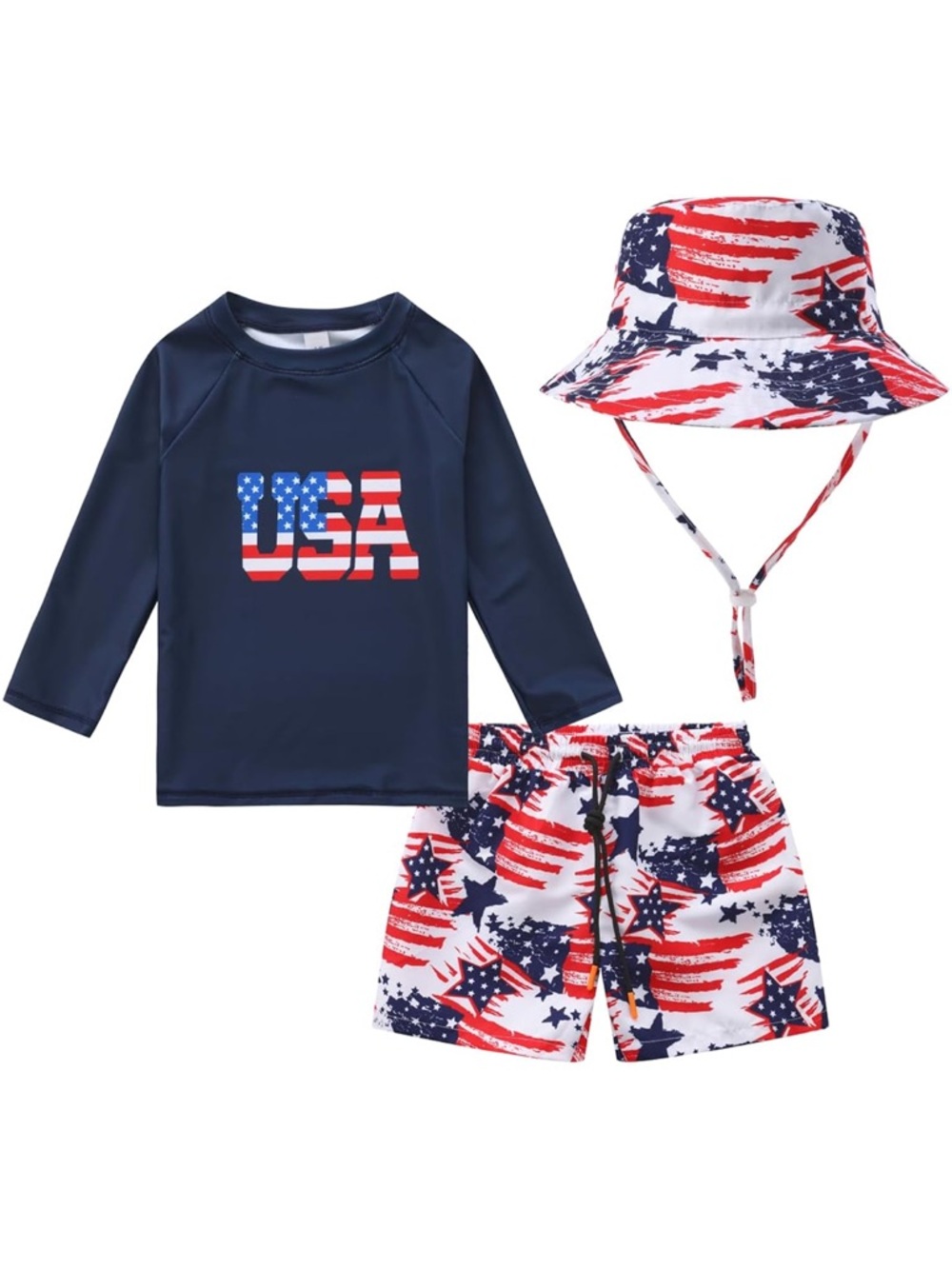 Kids USA Flag Rash Guard Swim Set with Hat - Navy/Red/White nwt 3-6 month